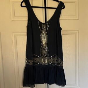 Parker Silver Embellished Dark Gray Dress Medium